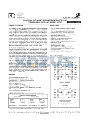 ALD110804_12 datasheet - QUAD/DUAL N-CHANNEL ENHANCEMENT MODE EPAD PRECISION MATCHED PAIR MOSFET ARRAY