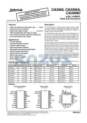 CA3306_02 datasheet - 6-Bit, 15 MSPS, Flash A/D Converters