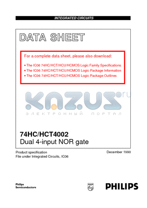 74HC4002DB datasheet - Dual 4-input NOR gate