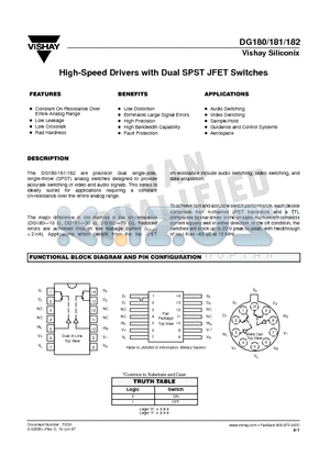 DG182 datasheet - High-Speed Drivers with Dual SPST JFET Switches