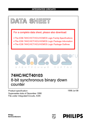 74HC40103DB datasheet - 8-bit synchronous binary down counter