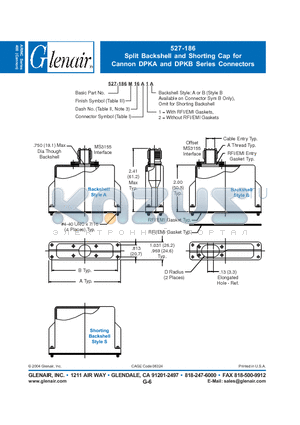 527-186B16A datasheet - Split Backshell and Shorting Cap for Cannon DPKA and DPKB Series Connectors