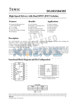 DG184BP datasheet - High-Speed Drivers with Dual DPST JFET Switches