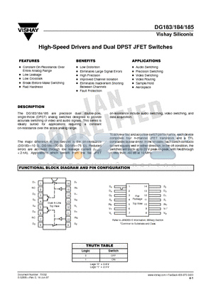 DG184 datasheet - High-Speed Drivers and Dual DPST JFET Switches