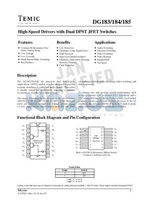 DG185 datasheet - High-Speed Drivers with Dual DPST JFET Switches