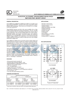 ALD110908SA datasheet - QUAD/DUAL N-CHANNEL ENHANCEMENT MODE EPAD MATCHED PAIR MOSFET ARRAY