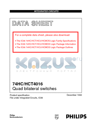 74HC4016N datasheet - Quad bilateral switches