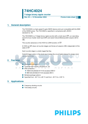 74HC4024N datasheet - 7-stage binary ripple counter