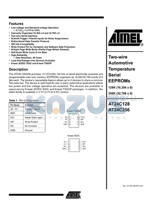 AT24C256 datasheet - Two-wire Automotive Temperature Serial EEPROMs