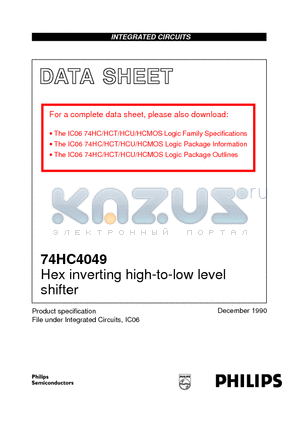 74HC4049D datasheet - Hex inverting high-to-low level shifter