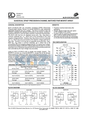 ALD1121E_12 datasheet - QUAD/DUAL EPAD^ PRECISION N-CHANNEL MATCHED PAIR MOSFET ARRAY