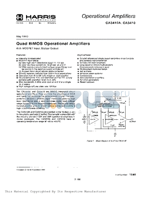 CA3410A datasheet - Quad BiMOS Operational Amplifiers With MOSFET Input, Bipolar Output