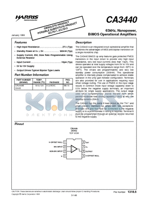 CA3440M datasheet - 63kHz, Nanopower, BiMOS Operational Amplifiers