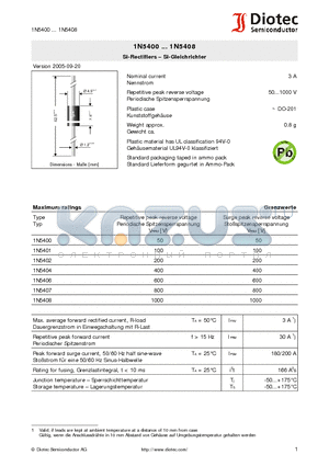 1N5400 datasheet - Si-Rectifiers - Si-Gleichrichter