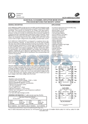 ALD114835 datasheet - QUAD/DUAL N-CHANNEL DEPLETION MODE EPAD PRECISION MATCHED PAIR MOSFET ARRAY