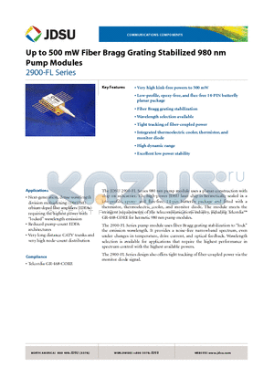 29-7402-320-FL datasheet - Up to 500 mW Fiber Bragg Grating Stabilized 980 nm Pump Modules