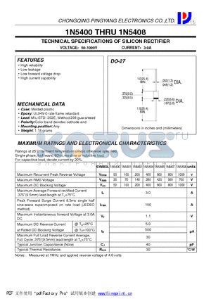 1N5400 datasheet - TECHNICAL SPECIFICATIONS OF SILICON RECTIFIER