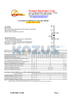 1N5400 datasheet - 3A GENERAL PURPOSE PLASTIC RECTIFIER