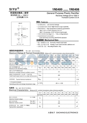 1N5400 datasheet - General Purpose Plastic Rectifier Reverse Voltage 50 to 1000 V Forward Current 3.0 A