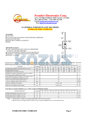 1N5400-LFR datasheet - 3A GENERAL PURPOSE PLASTIC RECTIFIER