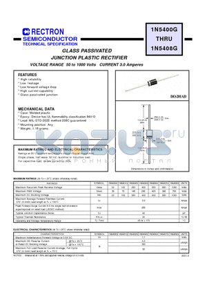 1N5400G datasheet - GLASS PASSIVATED JUNCTION PLASTIC RECTIFIER