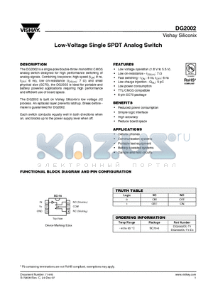 DG2002 datasheet - Low-Voltage Single SPDT Analog Switch