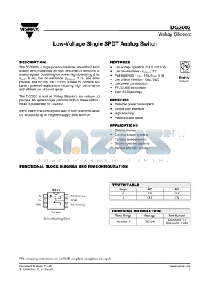 DG2002DL-T1 datasheet - Low-Voltage Single SPDT Analog Switch