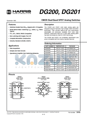 DG200AK/883B datasheet - CMOS Dual/Quad SPST Analog Switches