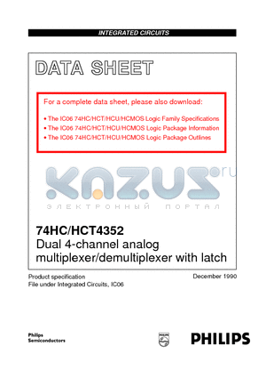 74HC4352 datasheet - Dual 4-channel analog multiplexer/demultiplexer with latch