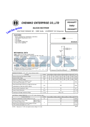 1N5400PT datasheet - VOLTAGE RANGE 50 - 1000 Volts CURRENT 3.0 Amperes