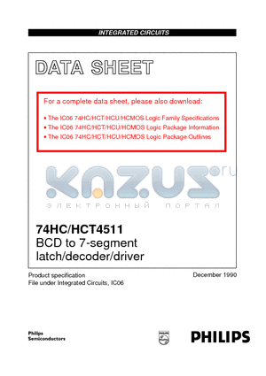 74HC4511D datasheet - BCD to 7-segment latch/decoder/driver