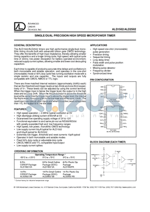 ALD1502PA datasheet - SINGLE/DUAL PRECISION HIGH SPEED MICROPOWER TIMER