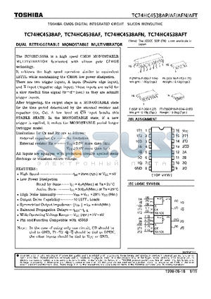 74HC4538 datasheet - DUAL RETRIGGERABLE MONOSTABLE MULTIVIBRATOR