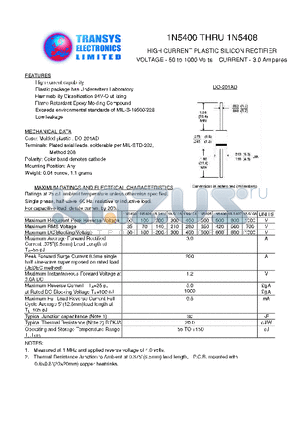 1N5401 datasheet - HIGH CURRENT PLASTIC SILICON RECTIFIER