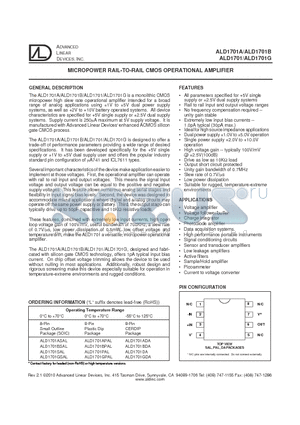 ALD1701BSA datasheet - MICROPOWER RAIL-TO-RAIL CMOS OPERATIONAL AMPLIFIER