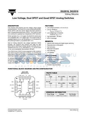 DG2018DN datasheet - Low Voltage, Dual DPDT and Quad SPDT Analog Switches