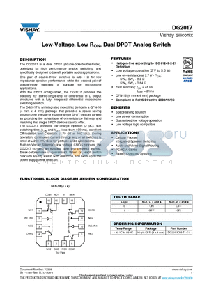 DG2017_11 datasheet - Low-Voltage, Low RON, Dual DPDT Analog Switch