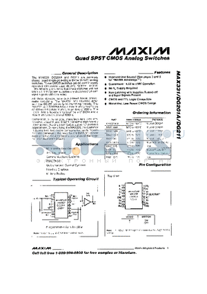 DG201A datasheet - Quad SPST CMOS Analog Switches