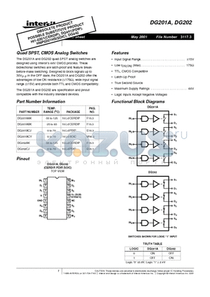 DG201A datasheet - Quad SPST, CMOS Analog Switches