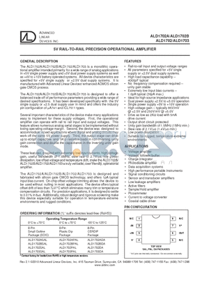 ALD1702APAL datasheet - 5V RAIL-TO-RAIL PRECISION OPERATIONAL AMPLIFIER