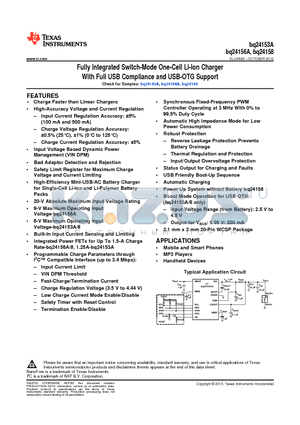 BQ24153A datasheet - Fully Integrated Switch-Mode One-Cell Li-Ion Charger