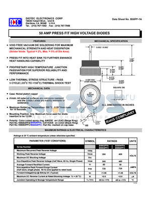 B5004PFC datasheet - 50 AMP PRESS FIT HIGH VOLTAGE DIODES