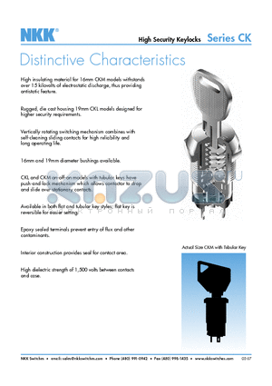 CKM12ATW01 datasheet - High Security Keylocks