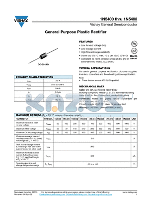 1N5401 datasheet - General Purpose Plastic Rectifier