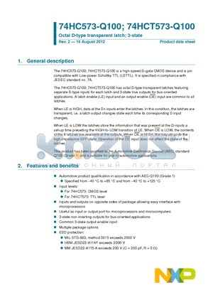 74HC573D-Q100 datasheet - Octal D-type transparent latch; 3-state