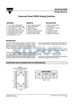 DG201BAK/883 datasheet - Improved Quad CMOS Analog Switches
