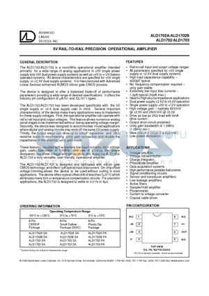 ALD1703SA datasheet - 5V RAIL-TO-RAIL PRECISION OPERATIONAL AMPLIFIER