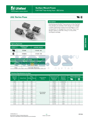 0202.062H datasheet - Surface Mount Fuses FLAT-PAK^ Fast-Acting Fuse > 202 Series