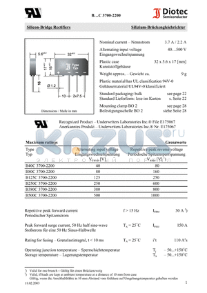 B500C3700-2200 datasheet - Silicon-Bridge Rectifiers