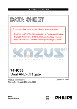 74HC58 datasheet - Dual AND-OR gate